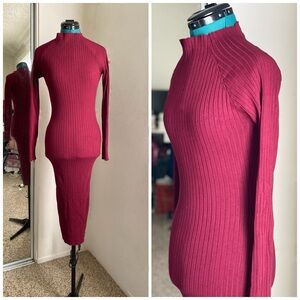 Hera Collection Burgundy Long Sleeve Bodycon Ribbed Sweater Dress Size M